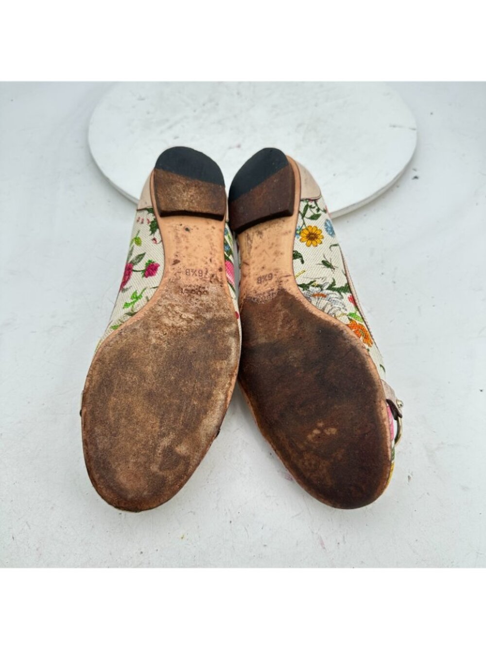 Gucci Women Size 6.5B Flora canvas ballet Leather Bamboo horsebit Flat Shoes - Picture 8 of 11